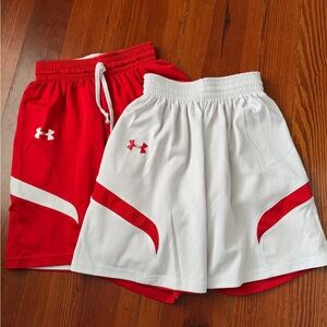 #4 Youth Small girls boys Under Armour Red White basketball Shorts reversible